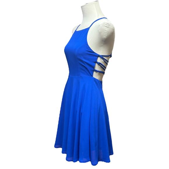 Lulu's Strappy Back Mini Dress Blue Medium - Picture 2 of 4